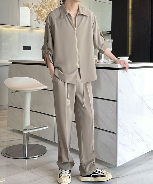 Zipper Sleeve Relaxed Set